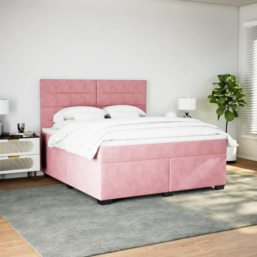 Boxspring met matras fluweel roze 200x200 cm