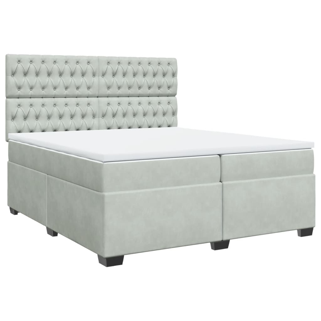 Boxspring met matras fluweel lichtgrijs 200x200 cm