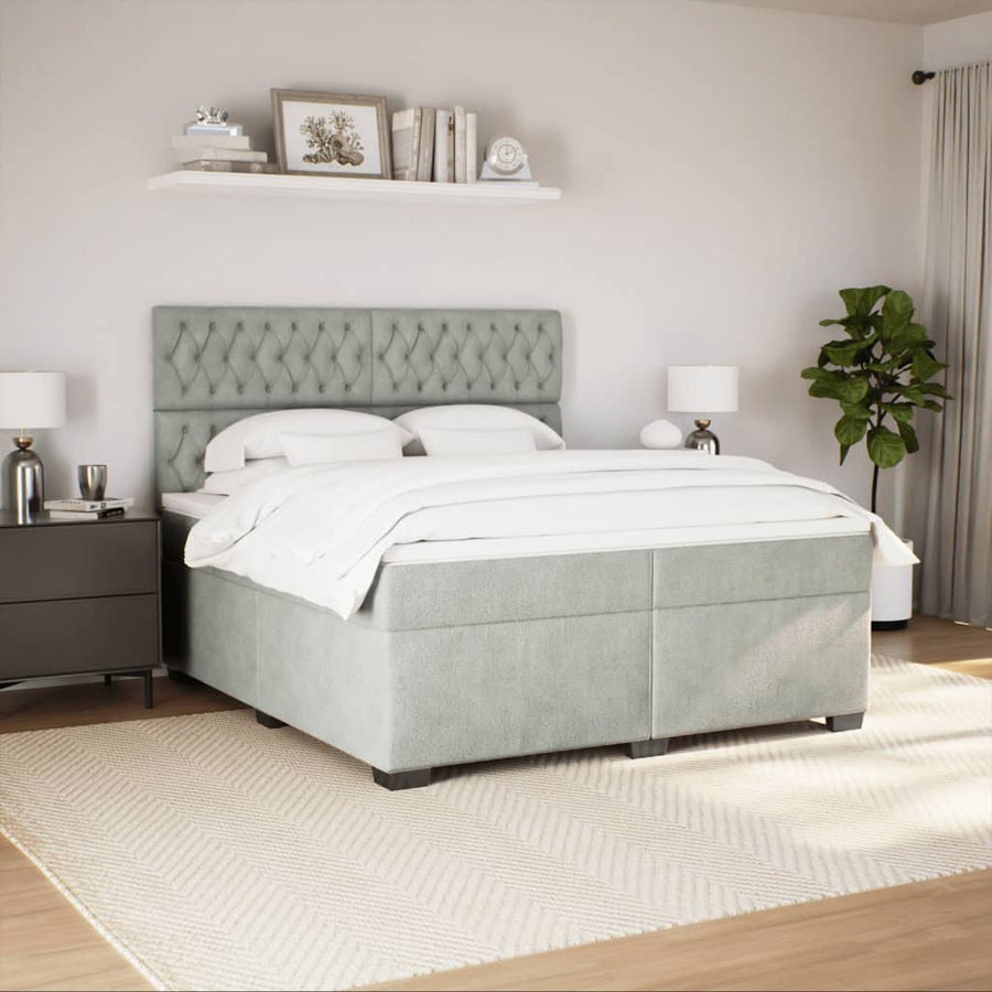 Boxspring met matras fluweel lichtgrijs 200x200 cm