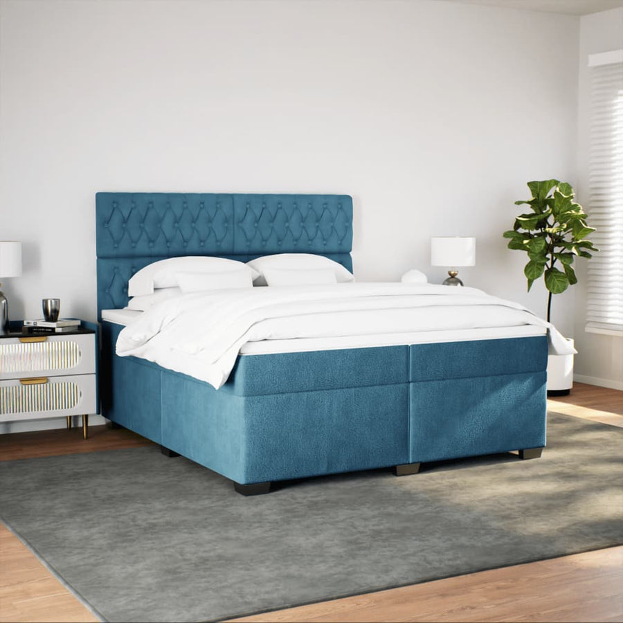 Boxspring met matras fluweel blauw 200x200 cm
