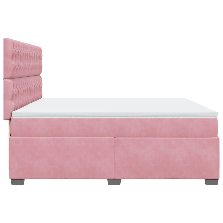 Boxspring met matras fluweel roze 200x200 cm