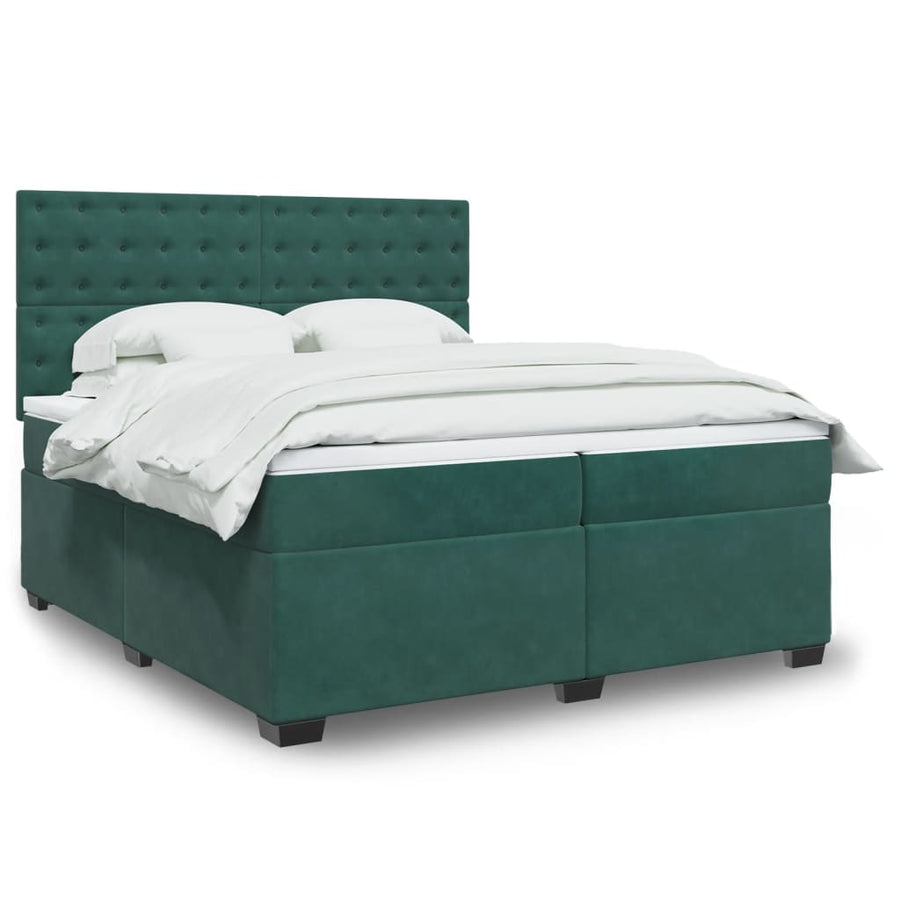 Boxspring met matras fluweel donkergroen 200x200 cm