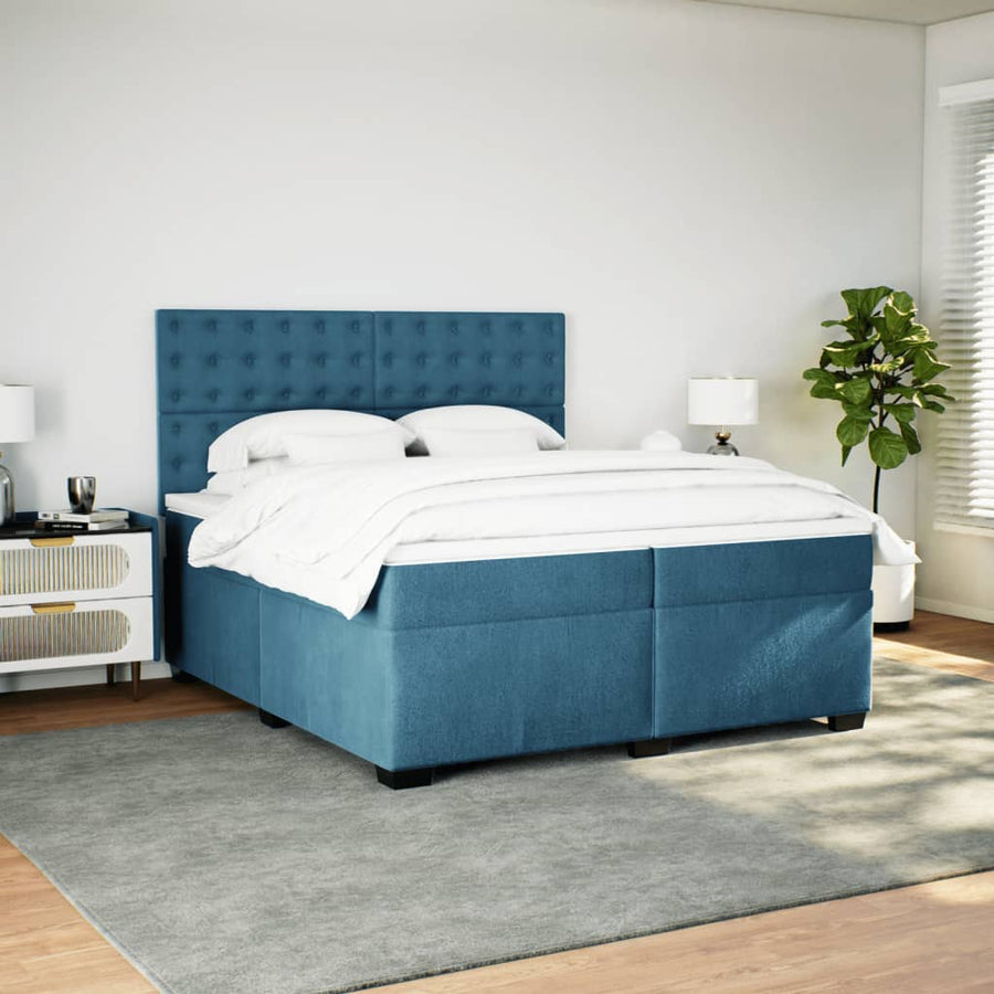 Boxspring met matras fluweel blauw 200x200 cm