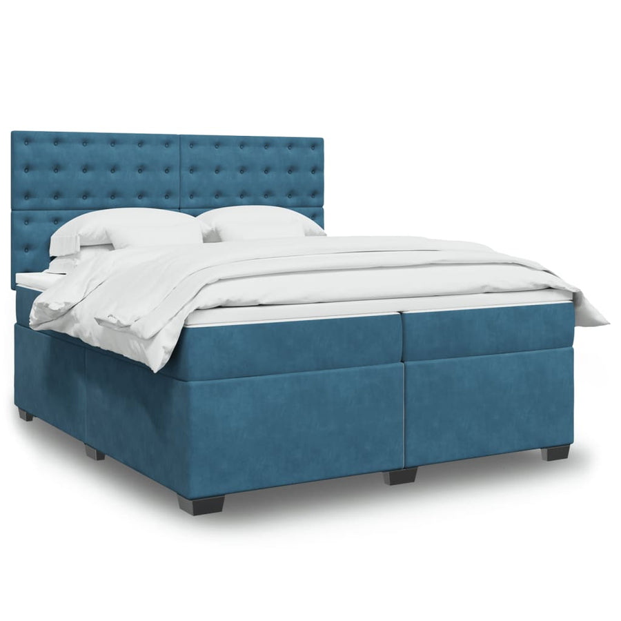 Boxspring met matras fluweel blauw 200x200 cm