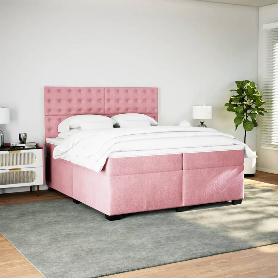 Boxspring met matras fluweel roze 200x200 cm