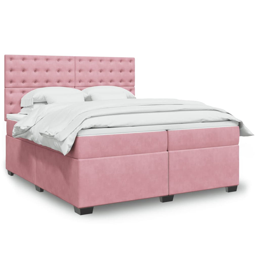 Boxspring met matras fluweel roze 200x200 cm