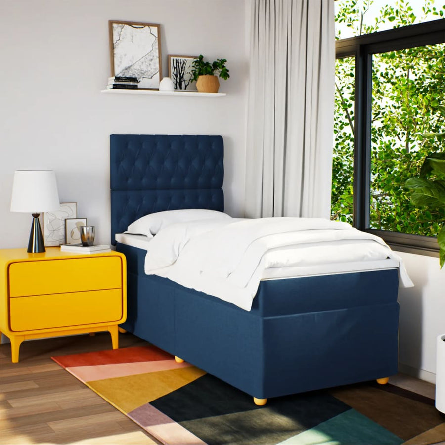 Boxspring met matras stof blauw 80x200 cm