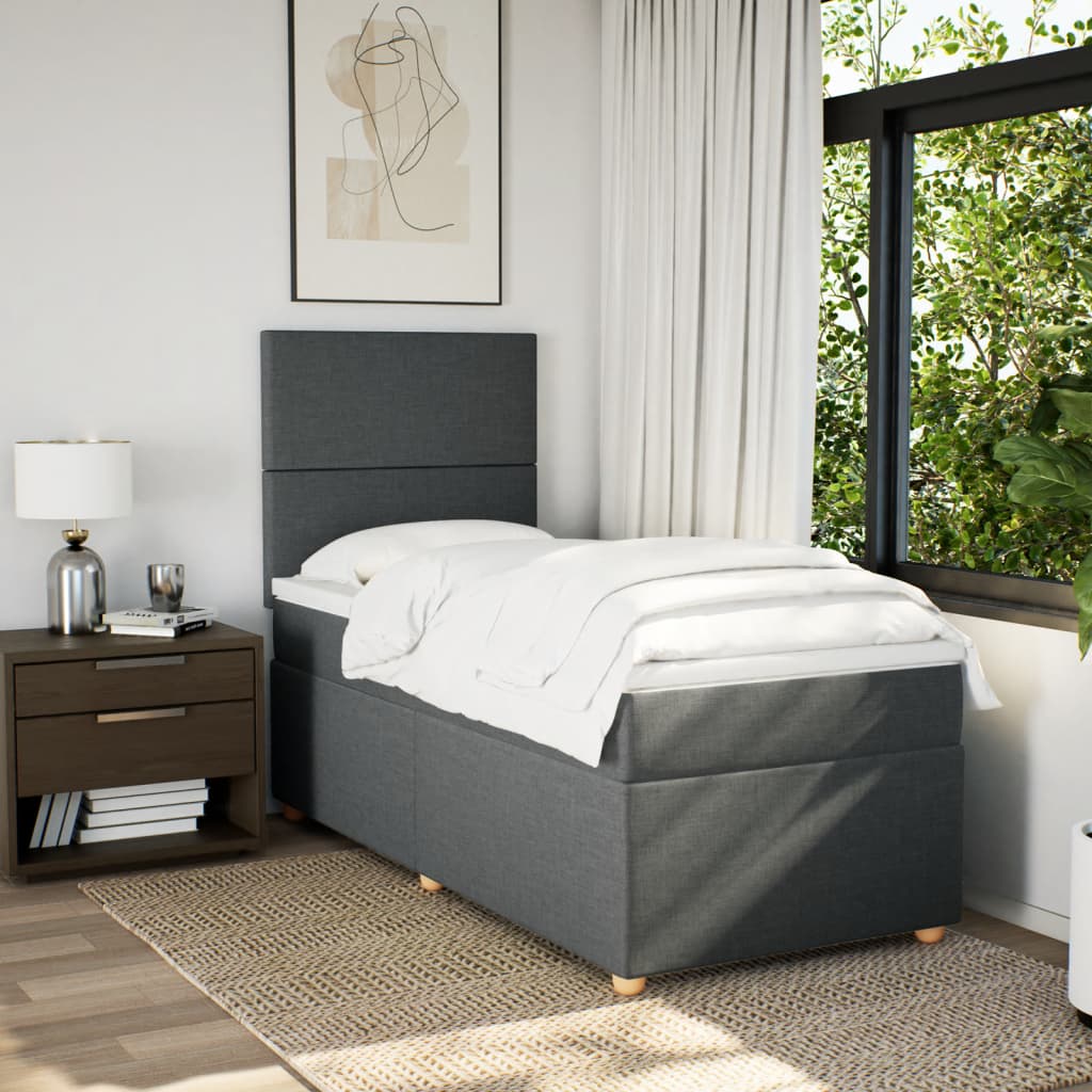 Boxspring met matras stof donkergrijs 90x190 cm