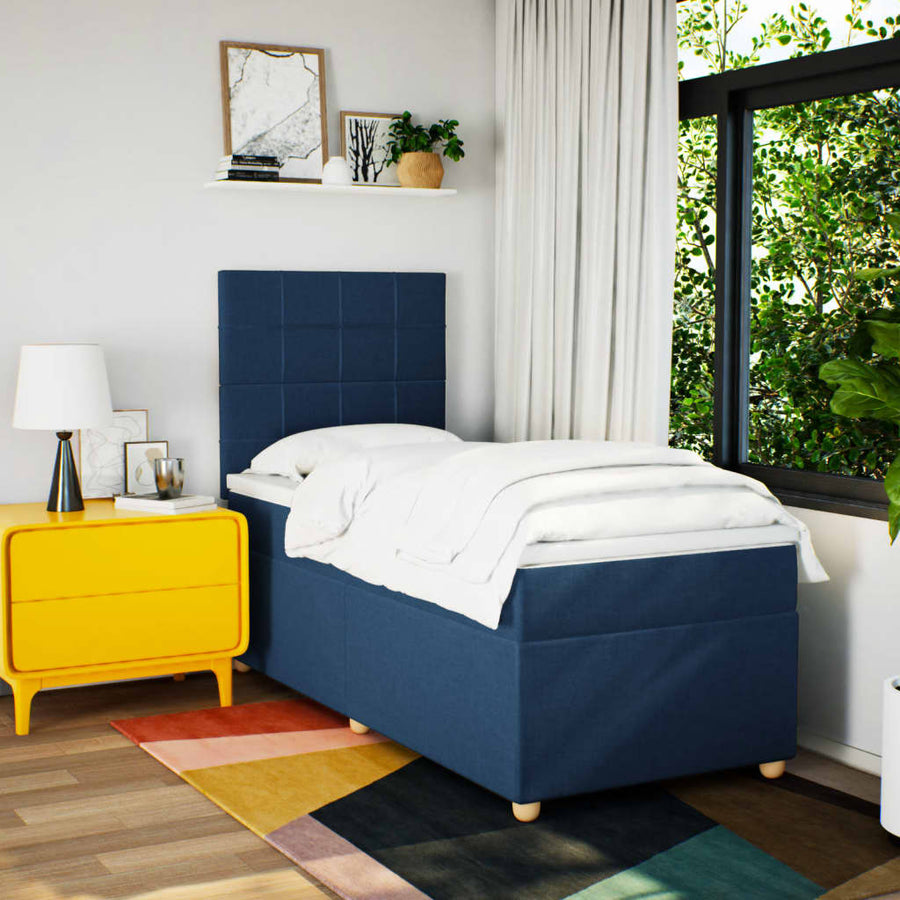 Boxspring met matras stof blauw 90x190 cm
