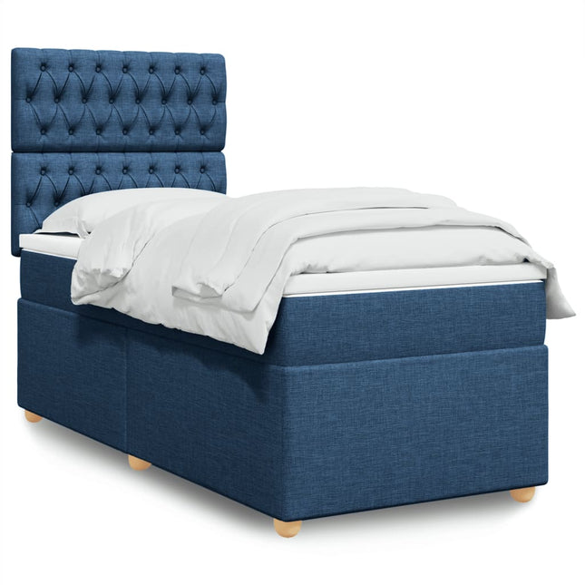 Boxspring met matras stof blauw 90x190 cm