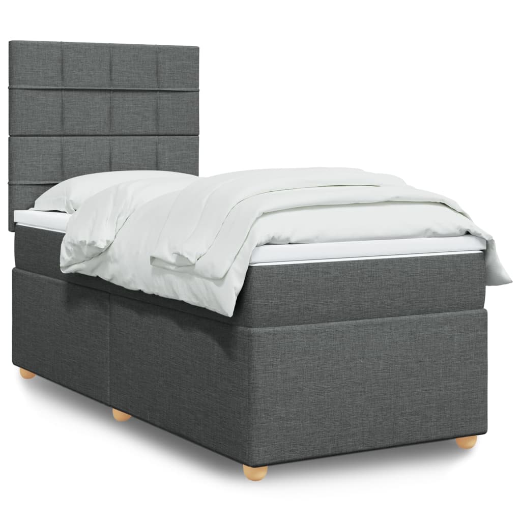 Boxspring met matras stof donkergrijs 90x200 cm