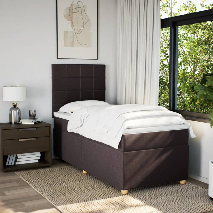 Boxspring met matras stof donkerbruin 90x200 cm