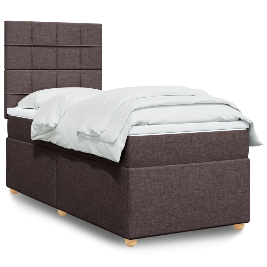 Boxspring met matras stof donkerbruin 90x200 cm