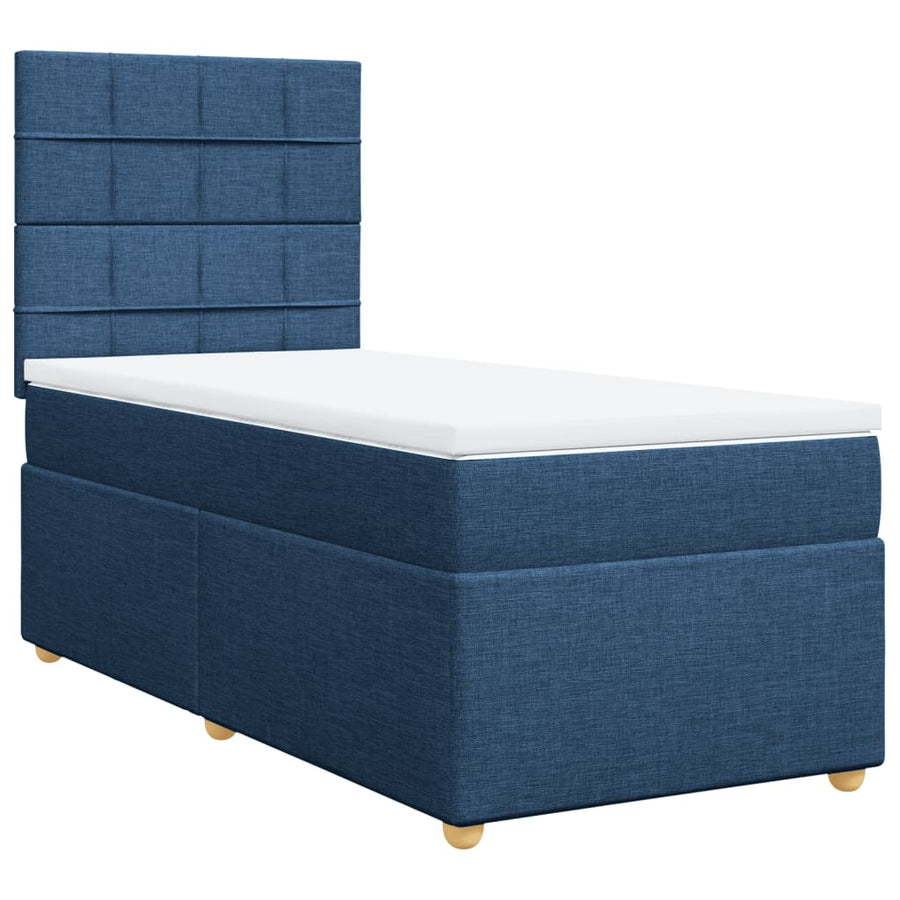 Boxspring met matras stof blauw 90x200 cm