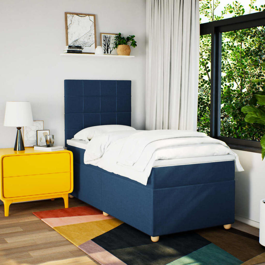 Boxspring met matras stof blauw 90x200 cm