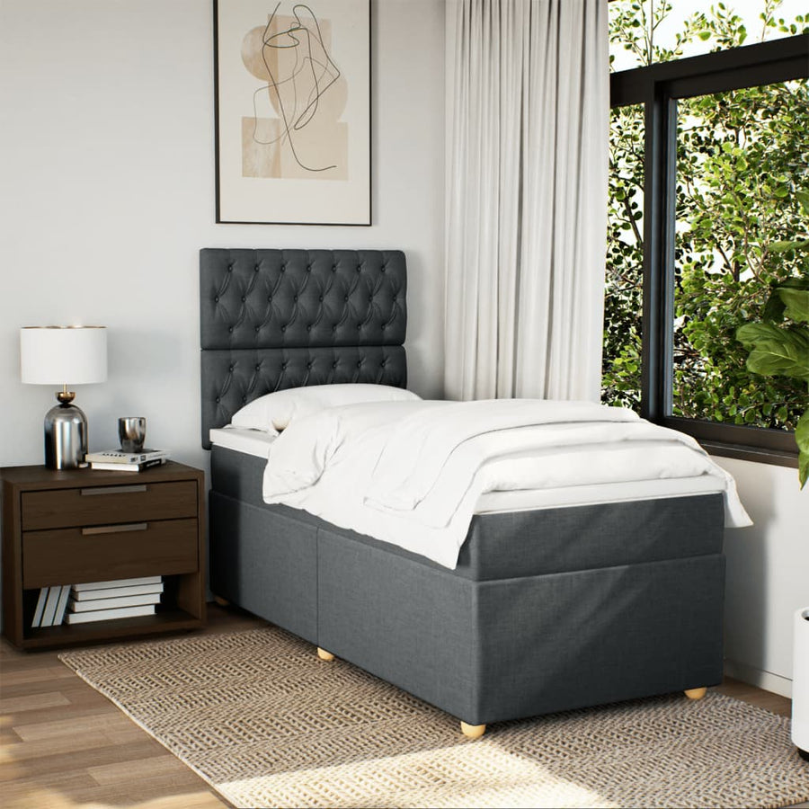 Boxspring met matras stof donkergrijs 90x200 cm
