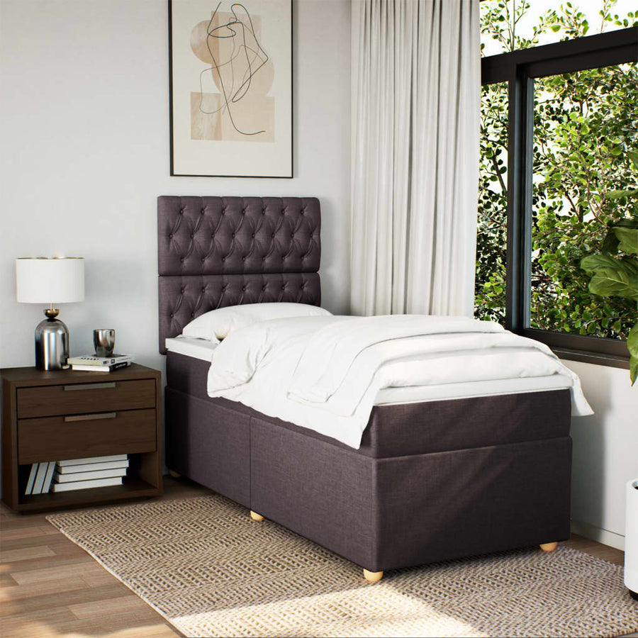 Boxspring met matras stof donkerbruin 90x200 cm