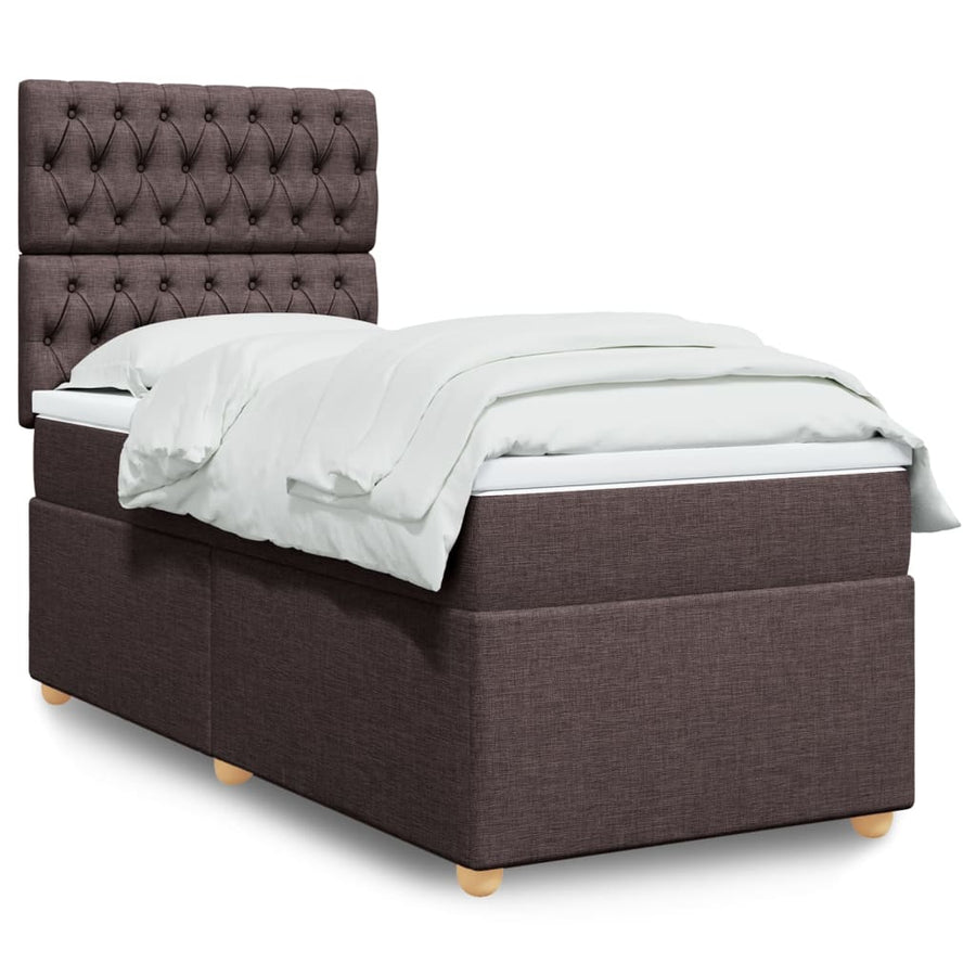 Boxspring met matras stof donkerbruin 90x200 cm