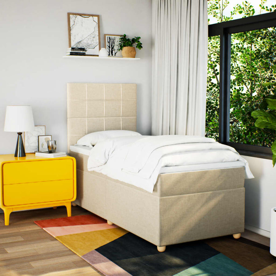 Boxspring met matras stof crèmekleurig 100x200 cm