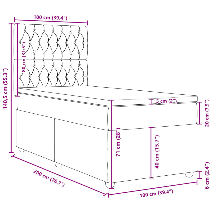 Boxspring met matras stof zwart 100x200 cm