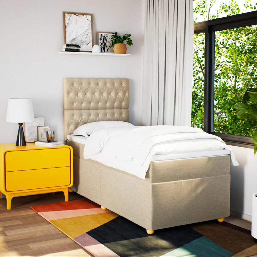 Boxspring met matras stof crèmekleurig 100x200 cm