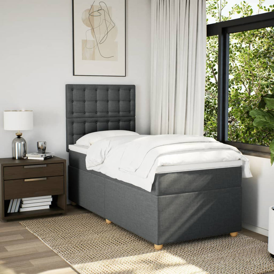 Boxspring met matras stof donkergrijs 100x200 cm