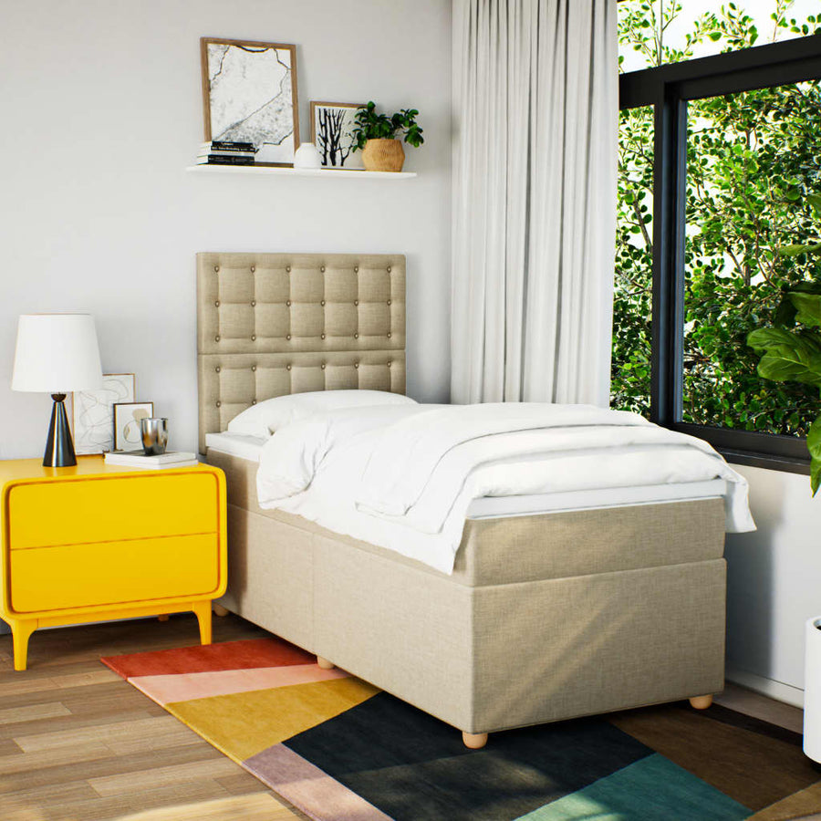 Boxspring met matras stof crèmekleurig 100x200 cm