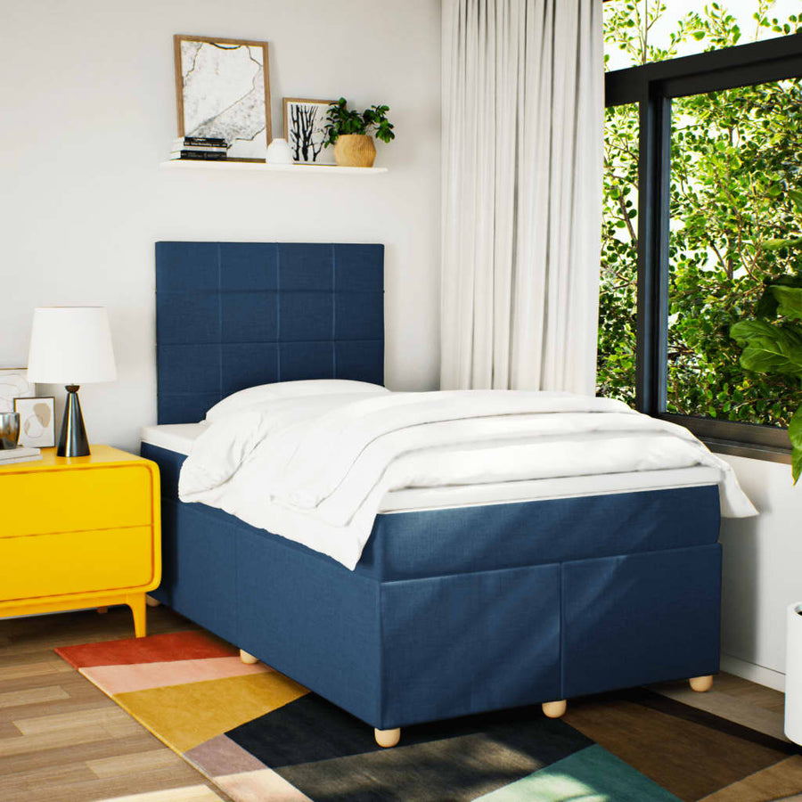 Boxspring met matras stof blauw 120x190 cm