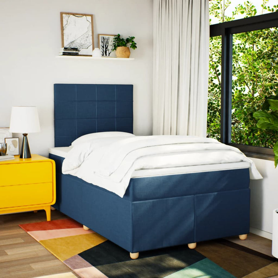 Boxspring met matras stof blauw 120x200 cm