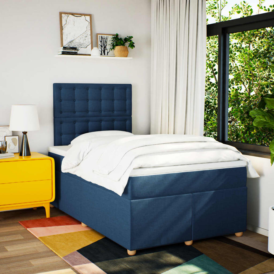 Boxspring met matras stof blauw 120x200 cm
