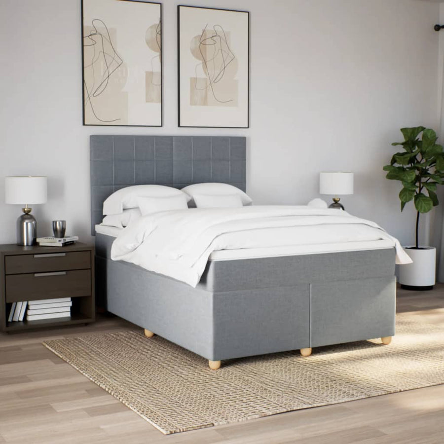 Boxspring met matras stof lichtgrijs 140x190 cm