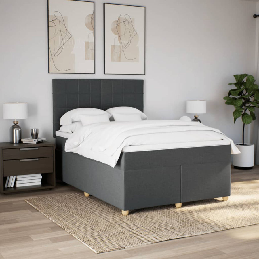 Boxspring met matras stof donkergrijs 140x190 cm