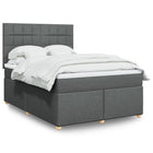 Box spring with mattress fabric dark grey 140x190 cm