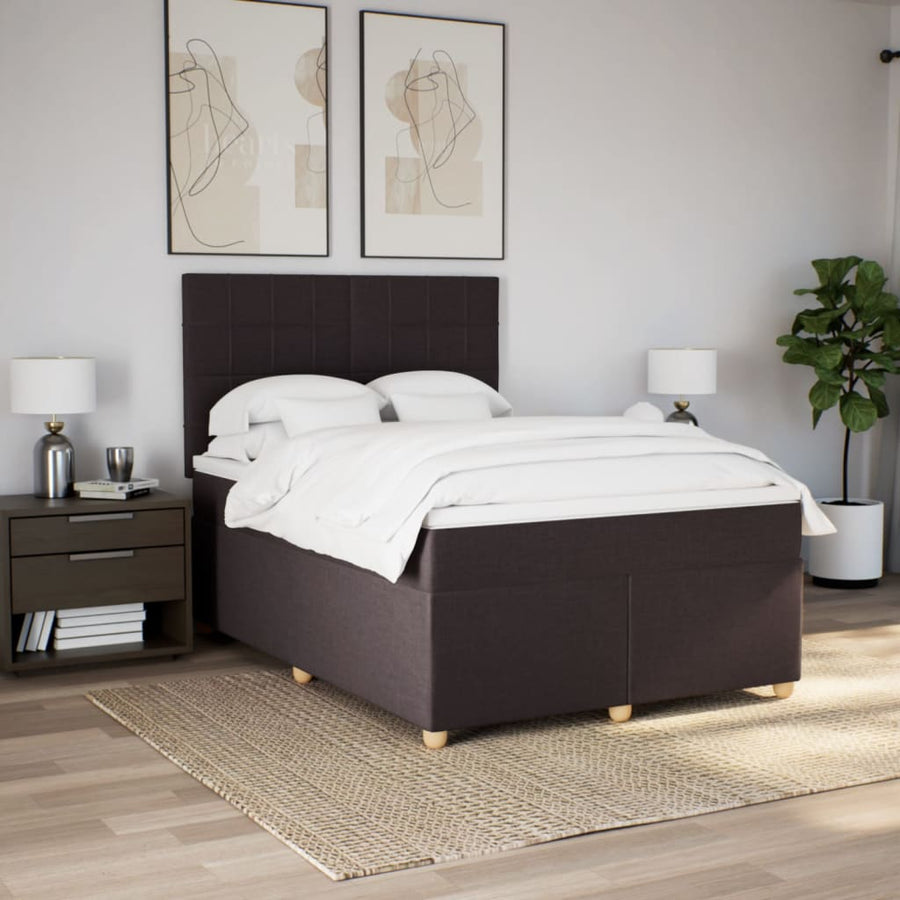 Boxspring met matras stof donkerbruin 140x190 cm