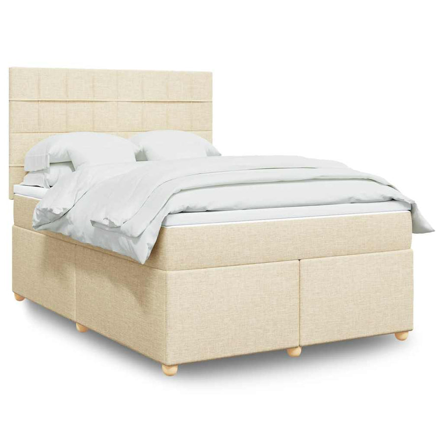 Boxspring met matras stof crèmekleurig 140x190 cm