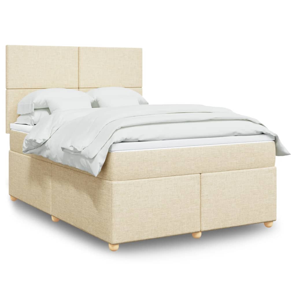 Boxspring met matras stof crèmekleurig 140x200 cm