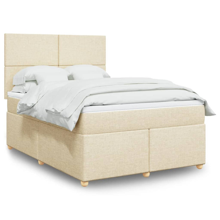 Boxspring met matras stof crèmekleurig 140x200 cm
