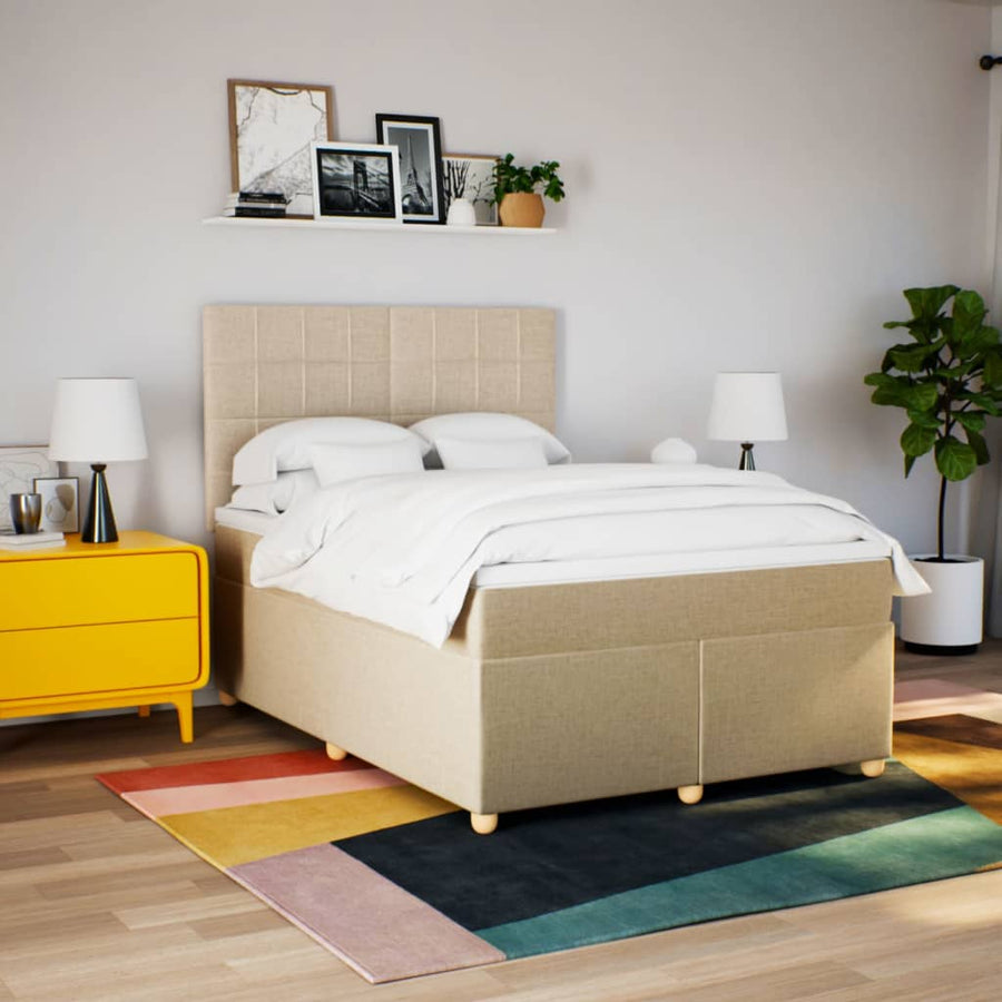 Boxspring met matras stof crèmekleurig 140x200 cm