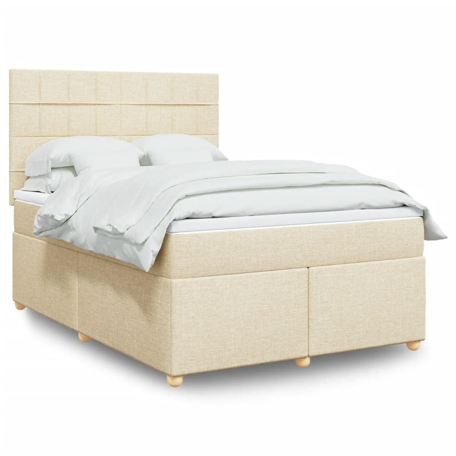 Boxspring met matras stof crèmekleurig 140x200 cm