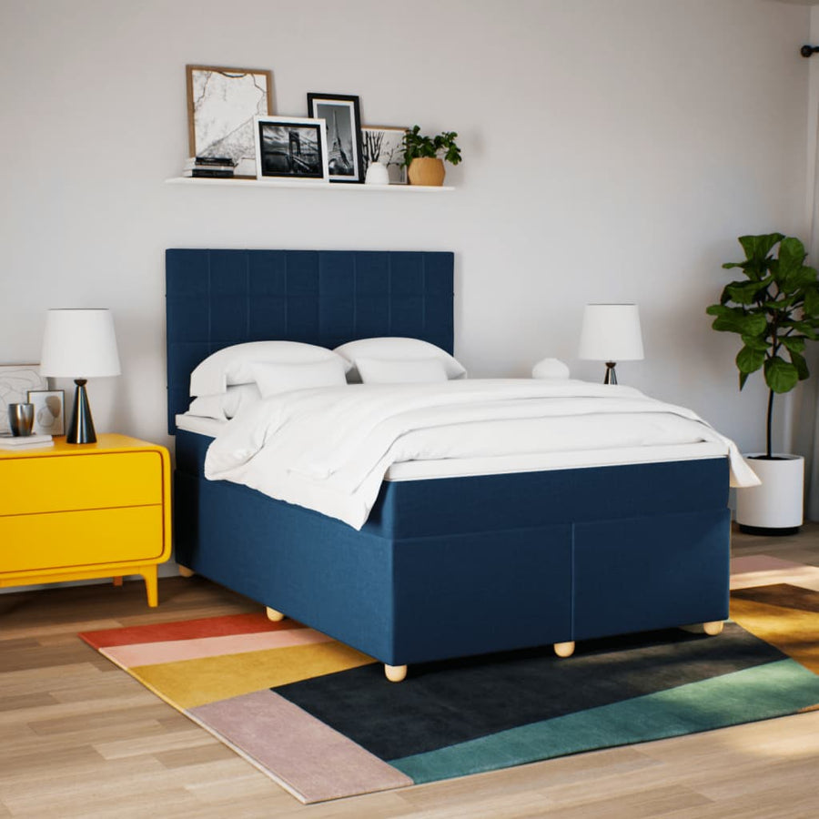 Boxspring met matras stof blauw 140x200 cm