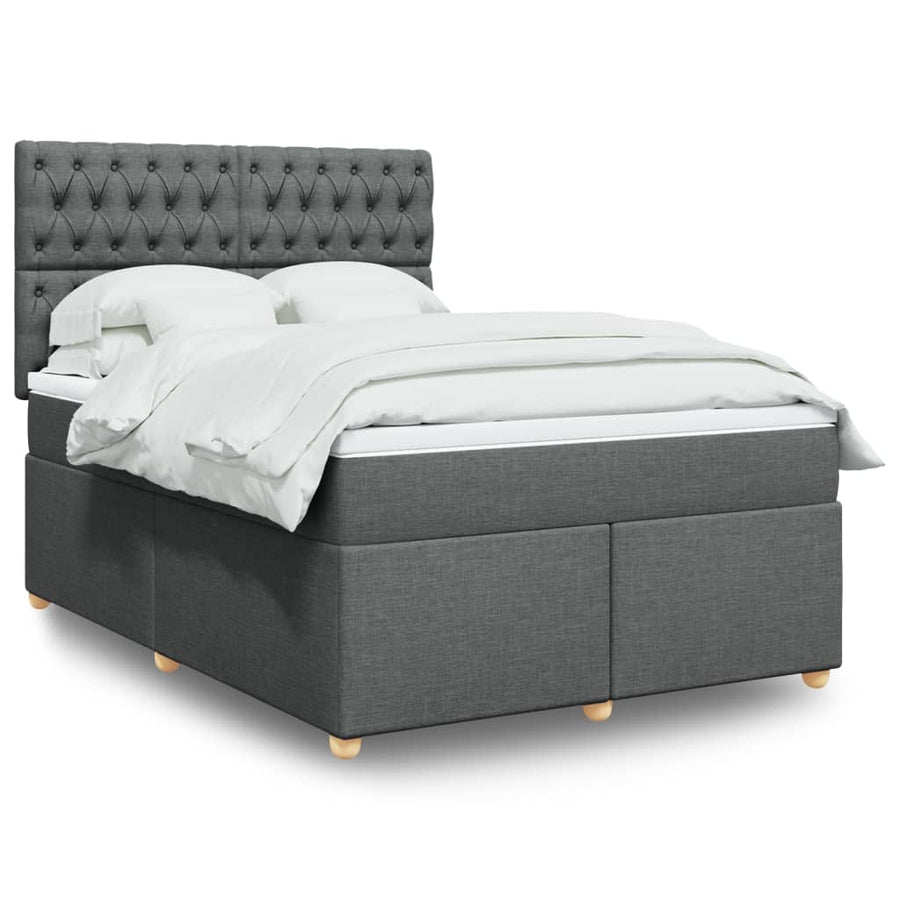 Boxspring met matras stof donkergrijs 140x200 cm