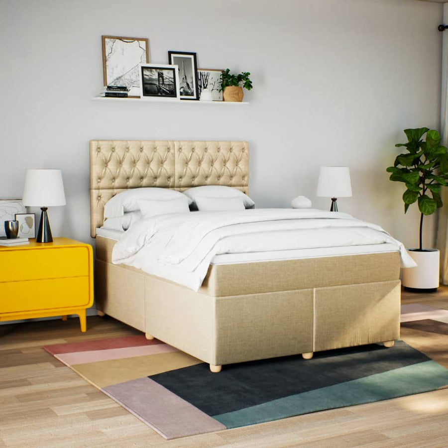 Boxspring met matras stof crèmekleurig 140x200 cm