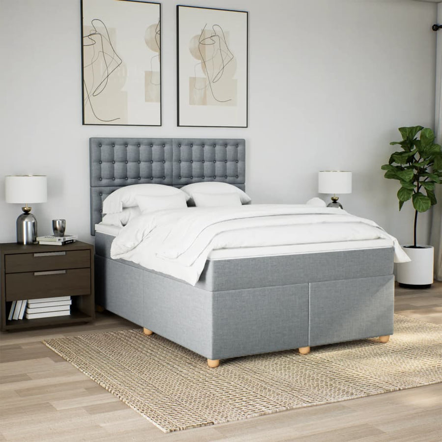 Boxspring met matras stof lichtgrijs 140x200 cm