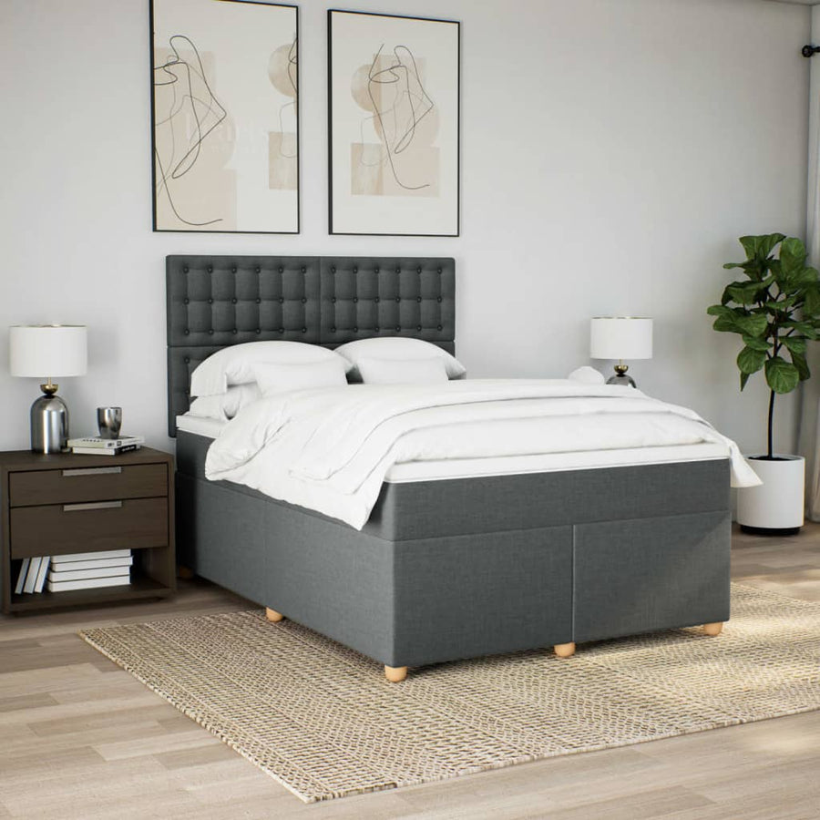 Boxspring met matras stof donkergrijs 140x200 cm