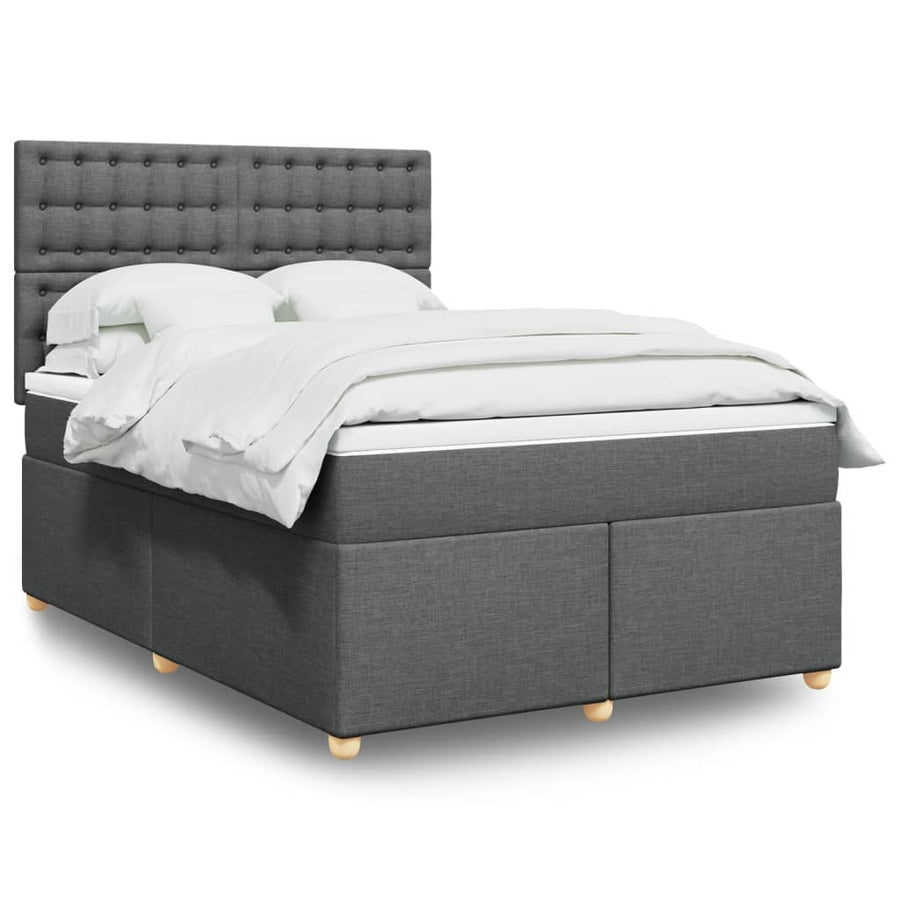 Boxspring met matras stof donkergrijs 140x200 cm