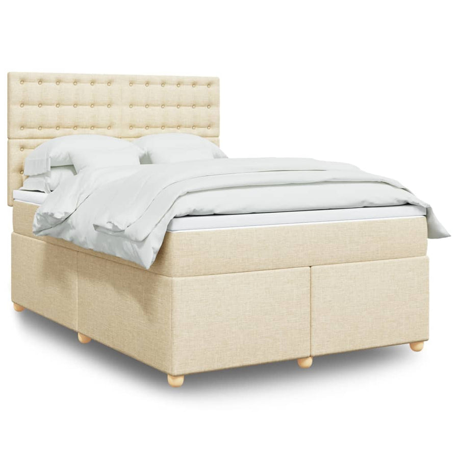 Boxspring met matras stof crèmekleurig 140x200 cm