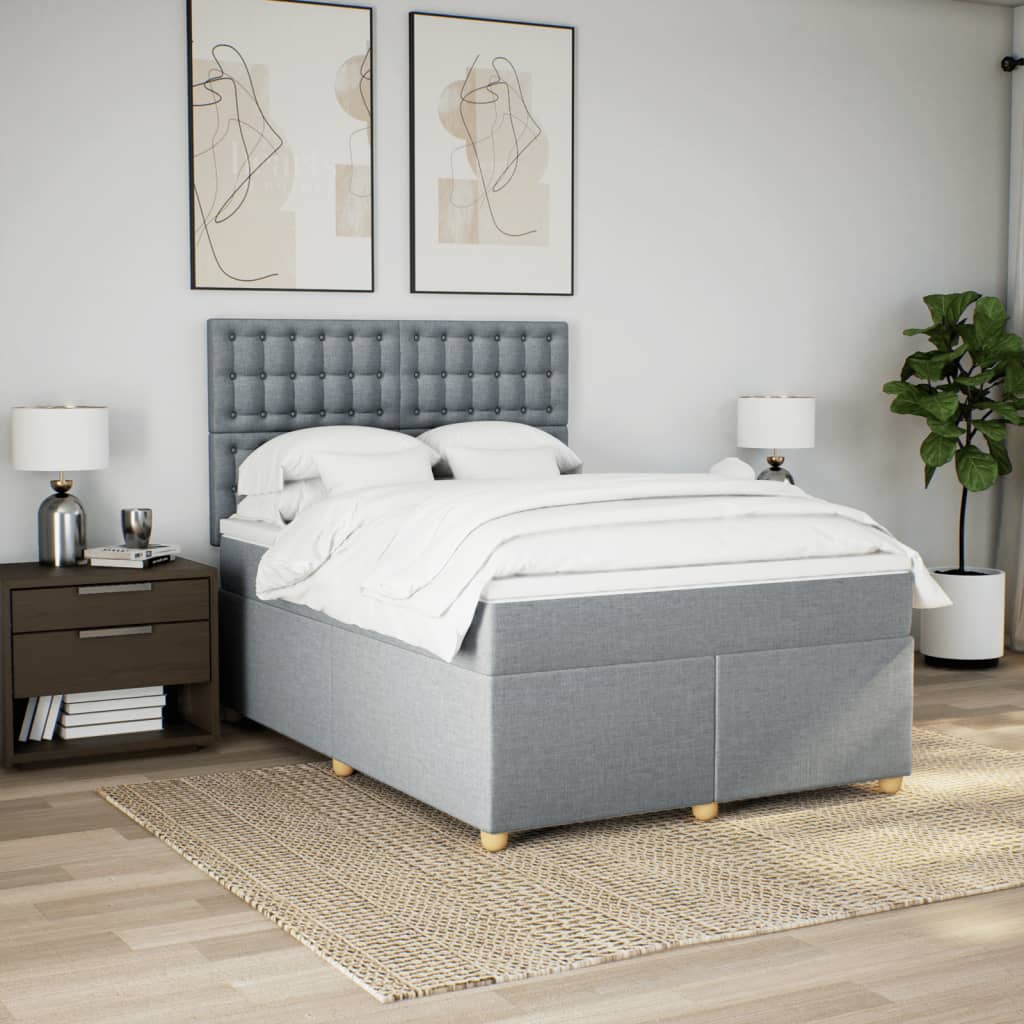 Boxspring met matras stof lichtgrijs 160x200 cm