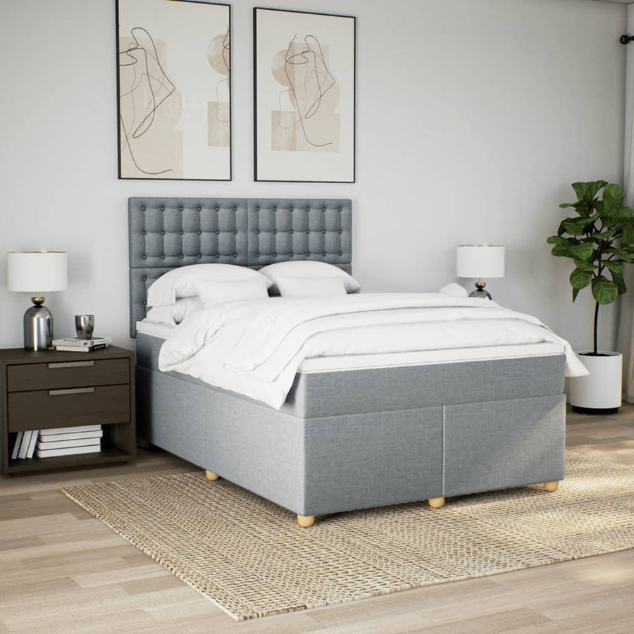 Boxspring met matras stof lichtgrijs 160x200 cm