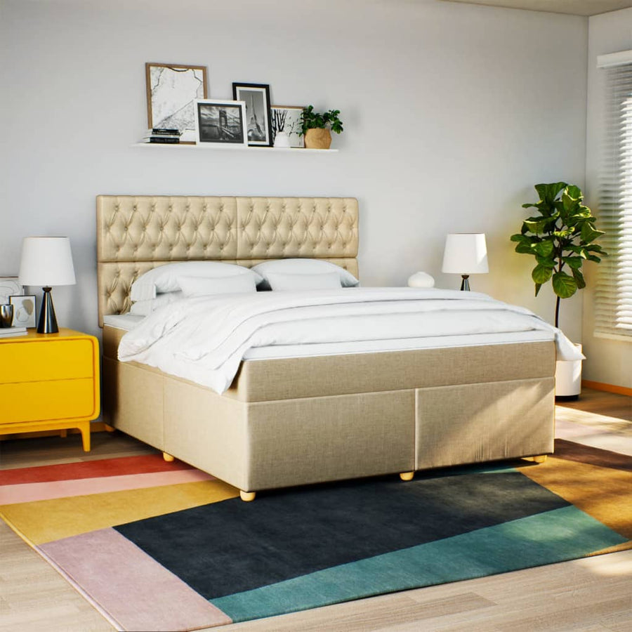 Boxspring met matras stof crèmekleurig 180x200 cm