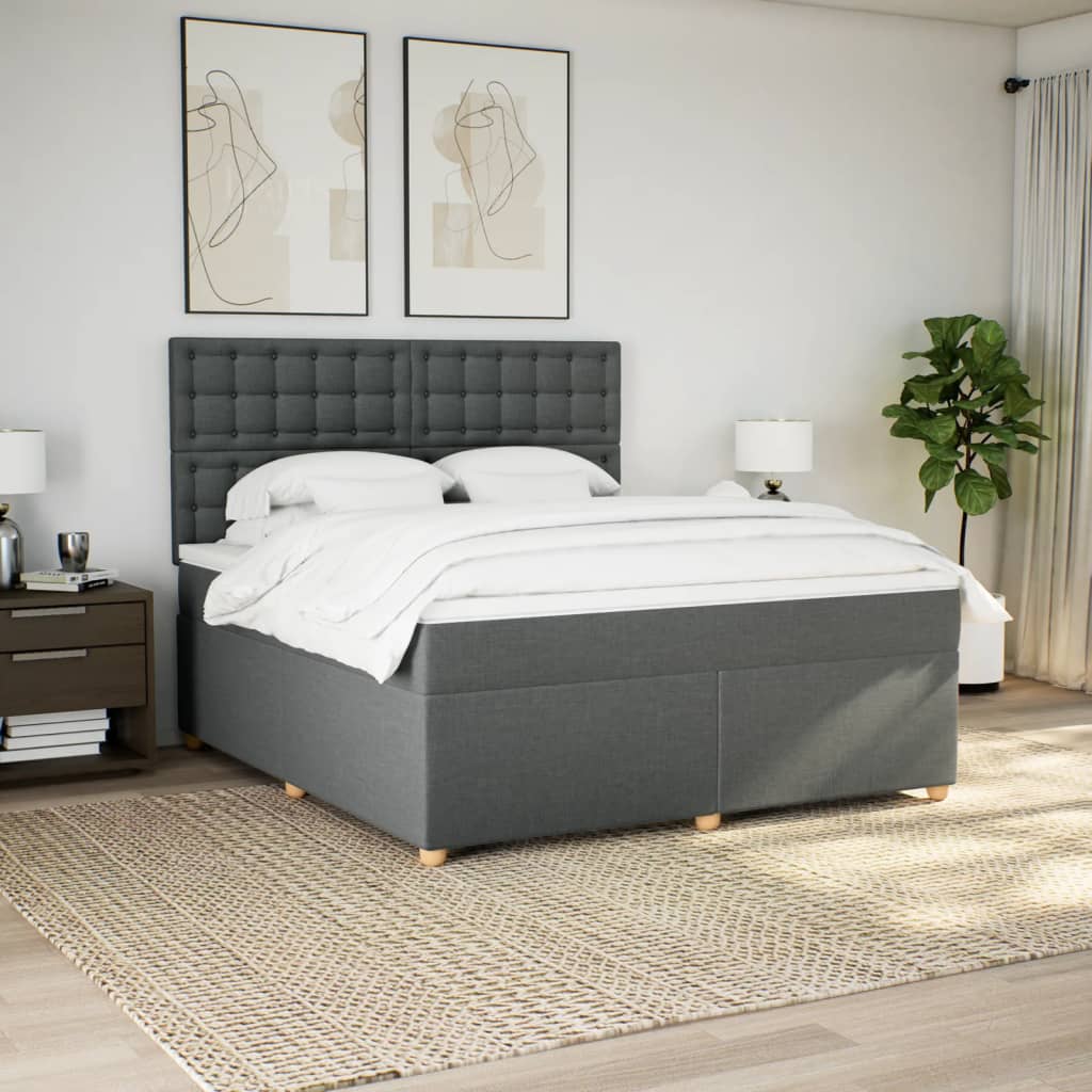 Boxspring met matras stof donkergrijs 180x200 cm